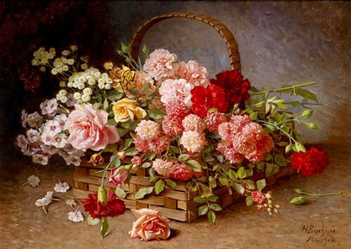 UNA CANASTA DE ROSAS Y CLAVELES